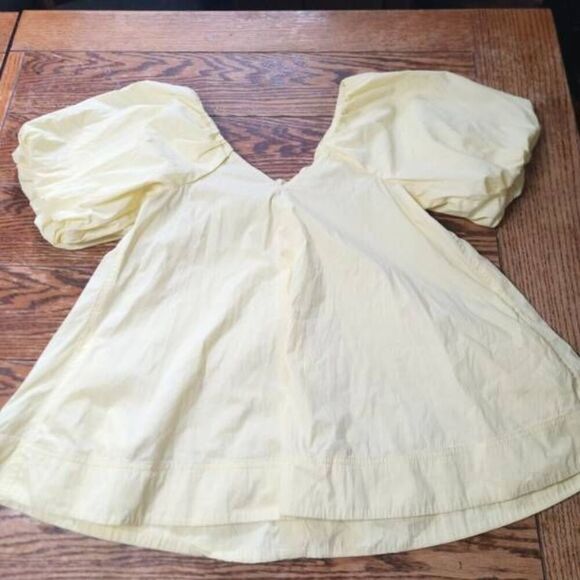 Co.  Puff Sleeves Top Blouse Yellow Cotton Nylon Blend V-Neck Size XS - Picture 2 of 5